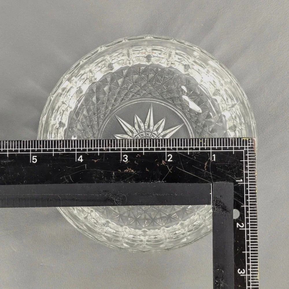 Vintage Clear Pressed Glass Bowl Diamond Point Starburst Pattern 4.75 Inch